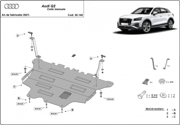 Steel sump guard for Audi Q2