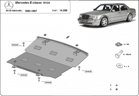 Steel sump guard for Mercedes E-Classe W124 