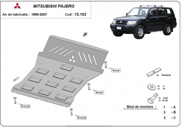 Steel sump guard for the protection of the engine and the radiator for Mitsubishi Shogun 3 (V60, V70) Vers. 2.0