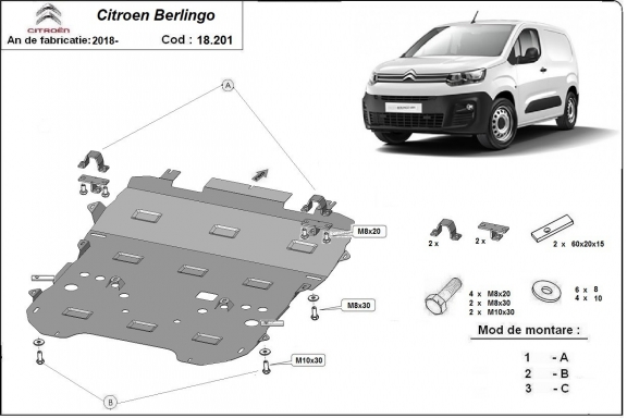 Steel sump guard for Citroen Berlingo