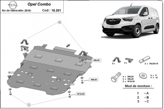 Steel sump guard for Vauxhall Combo C  