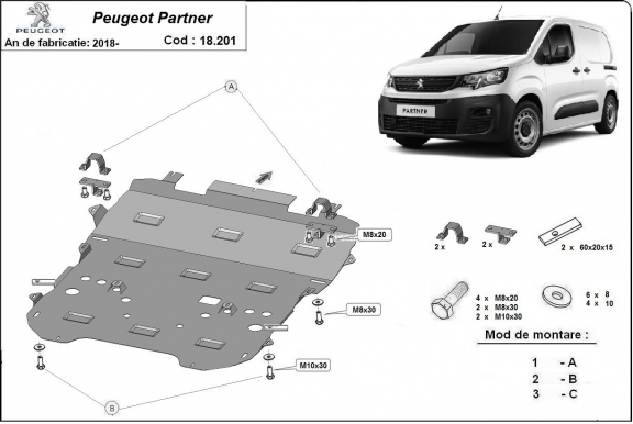 Steel sump guard for Peugeot Partner