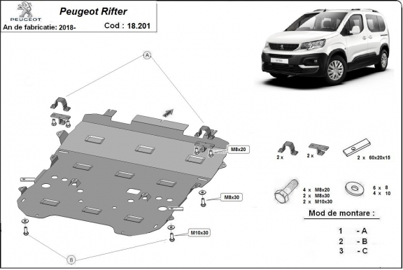 Steel sump guard for Peugeot Rifter / Partner