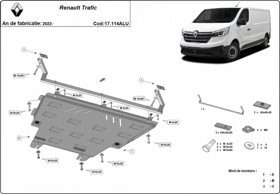 Aluminium  sump guard for Renault Trafic