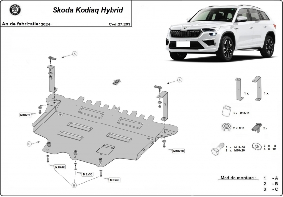 Steel sump guard for Skoda Kodiaq