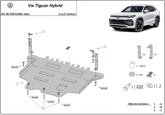 Aluminum sump guard for VW Tiguan