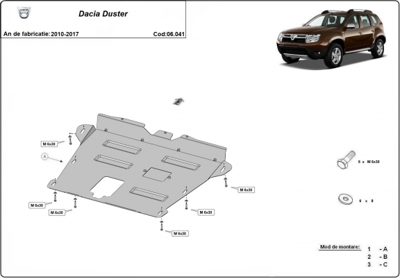 Steel sump guard for Dacia Duster