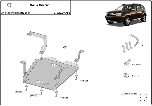 Aluminum fuel tank guard  for Dacia Duster