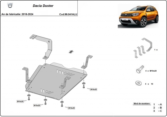 Aluminum fuel tank guard  for Dacia Duster