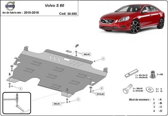 Steel sump guard for the protection of the engine and the gearbox for Volvo S60