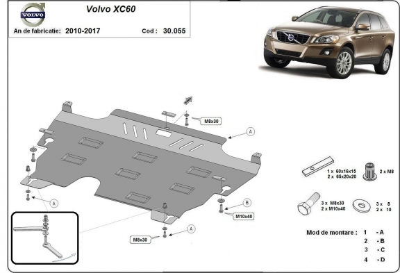Steel sump guard for the protection of the engine and the gearbox for Volvo XC60