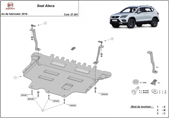 Steel sump guard for Seat Ateca