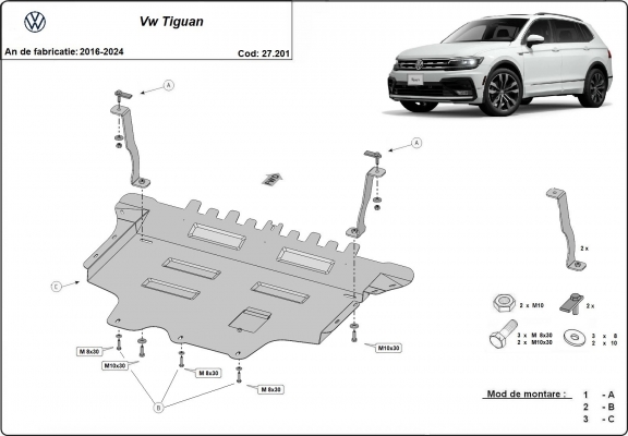 Steel sump guard for VW Tiguan