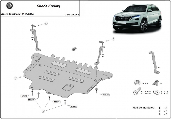 Steel sump guard for Skoda Kodiaq