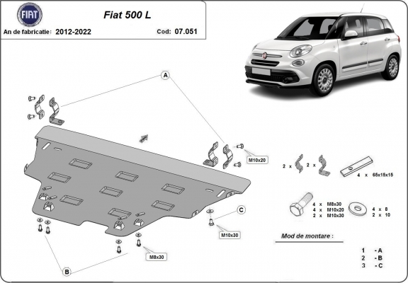 Steel sump guard for Fiat 500 L