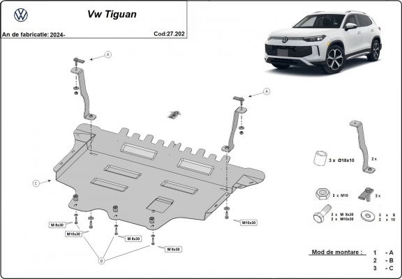 Steel sump guard for VW Tiguan