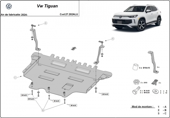 Aluminum sump guard for VW Tiguan