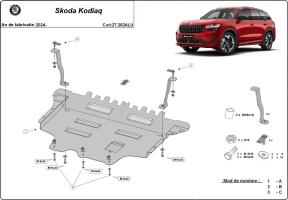Aluminum sump guard for Skoda Kodiaq