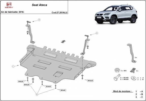 Aluminum sump guard for Seat Ateca