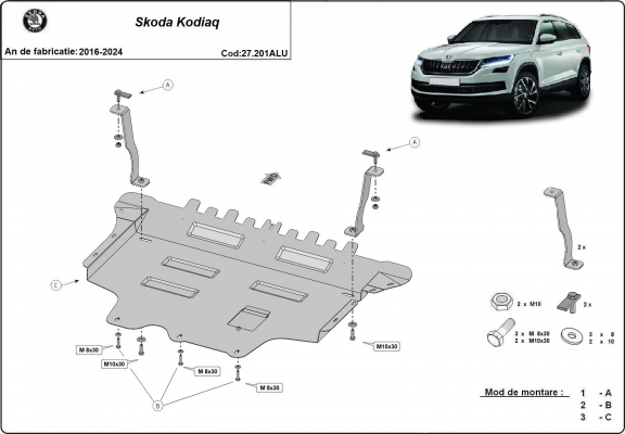 Aluminum sump guard for Skoda Kodiaq