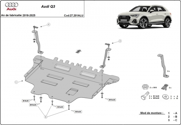 Aluminum sump guard for Audi Q3