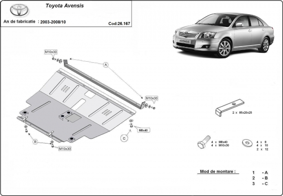Steel sump guard for Toyota Avensis