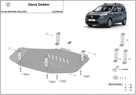 Steel fuel tank guard  for Dacia Dokker