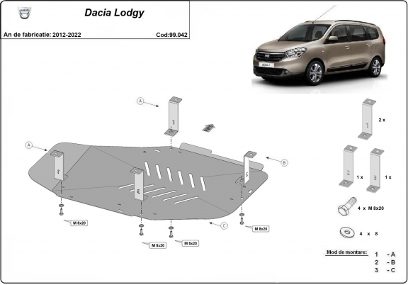 Steel fuel tank guard  for Dacia Lodgy