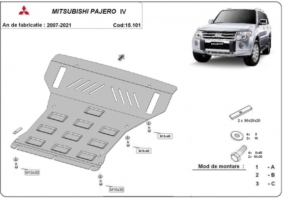 Steel sump guard for the protection of the engine and the radiator for Mitsubishi Shogun 4 (V80, V90)