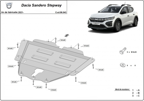 Steel sump guard for Dacia Sandero 3 Stepway