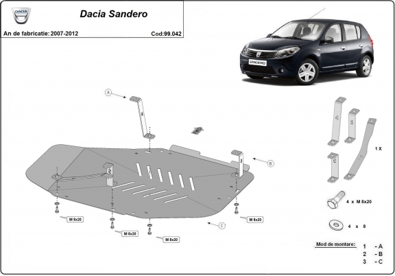 Steel fuel tank guard  for Dacia Sandero