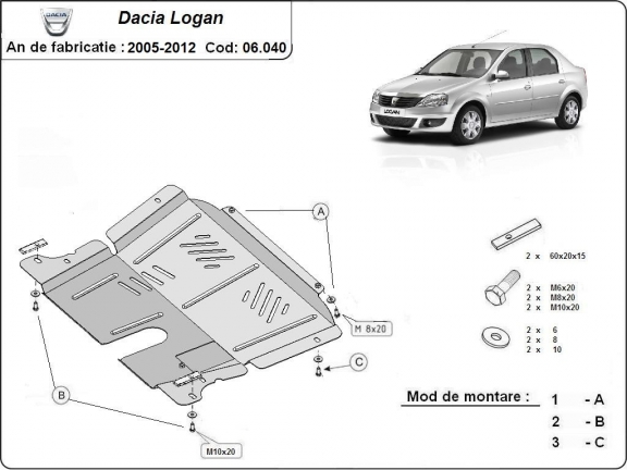 Steel sump guard for Dacia Logan 1
