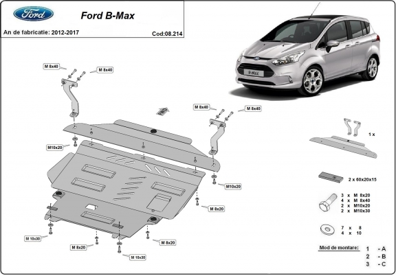 Steel sump guard for Ford B-Max