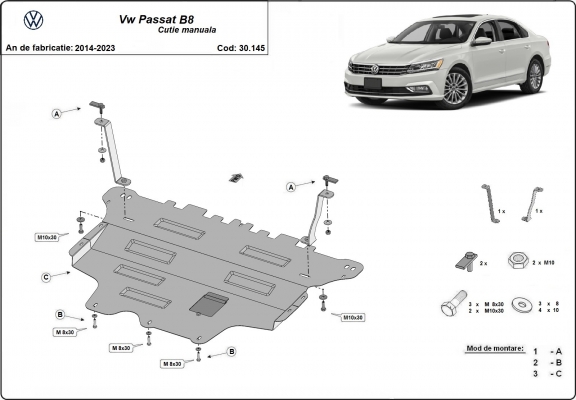 Steel sump guard for VW Passat B8 - manual gearbox