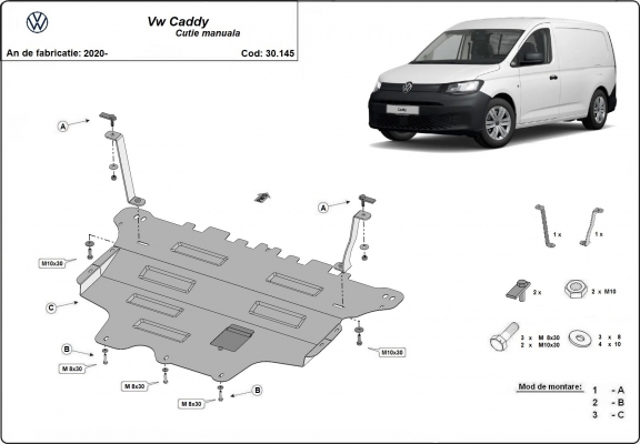 Steel sump guard for VW Caddy