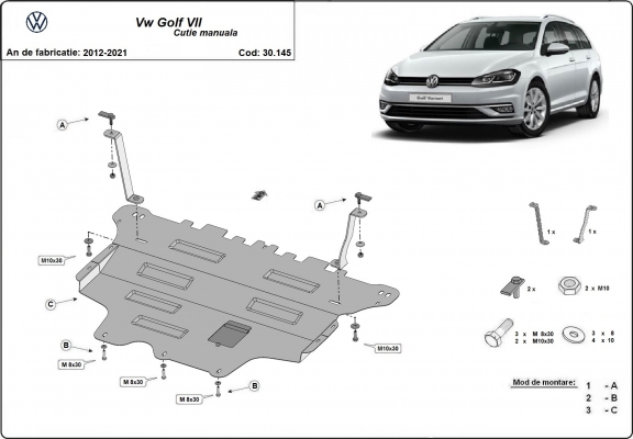 Steel sump guard for the protection of the engine and the gearbox for VW Golf 7 - manual gearbox