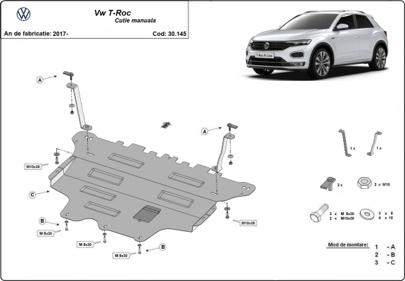 Steel sump guard for Volkswagen T-Roc - manual gearbox