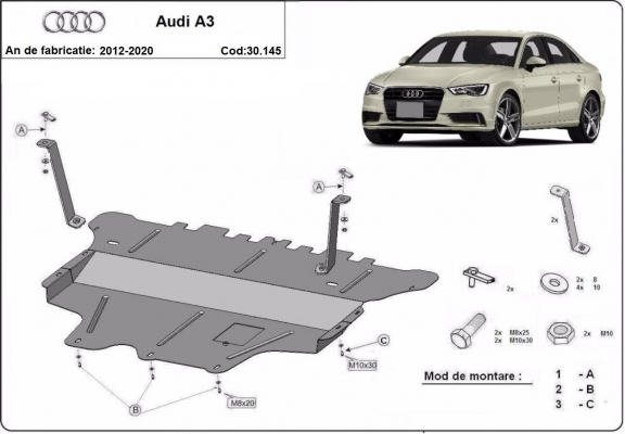 Steel sump guard for Audi A3 (8V)