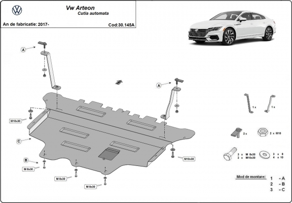 Steel sump guard for VW Arteon - automatic gearbox