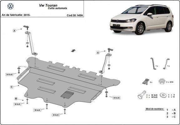 Steel sump guard for VW Touran - automatic gearbox