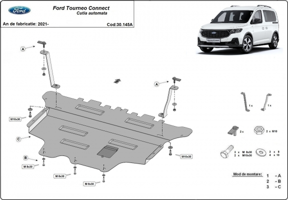 Steel sump guard for Ford Tourneo  Connect - automatic gearbox