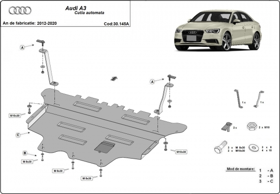 Steel sump guard for Audi A3 (8V) -automatic gearbox