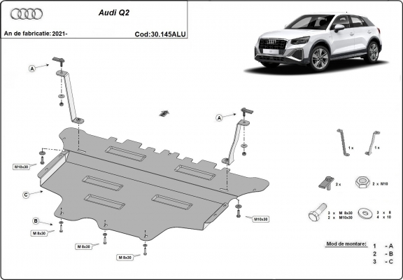 Aluminum sump guard for Audi Q2