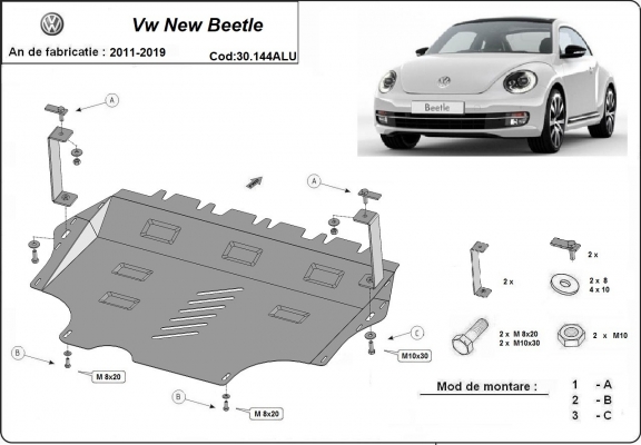 Aluminum sump guard for Volkswagen New Beetle