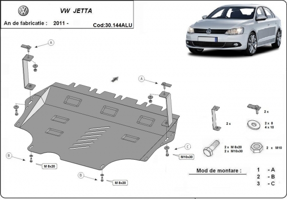 Aluminum sump guard for VW Jetta