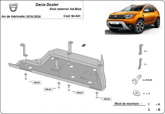 Steel AdBlue tank guard for Dacia Duster