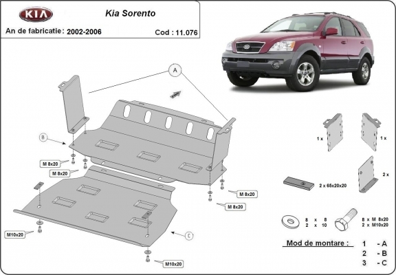 Steel sump guard for the protection of the engine and the radiator for Kia Sorento