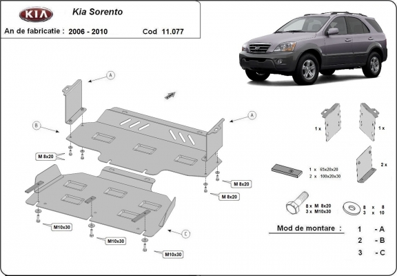 Steel sump guard for the protection of the engine and the radiator for Kia Sorento