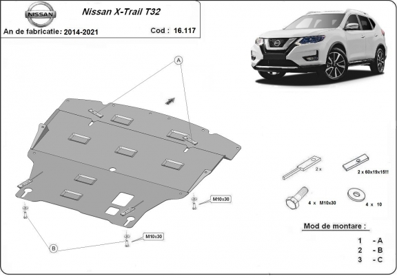 Steel sump guard for Nissan X-Trail T32