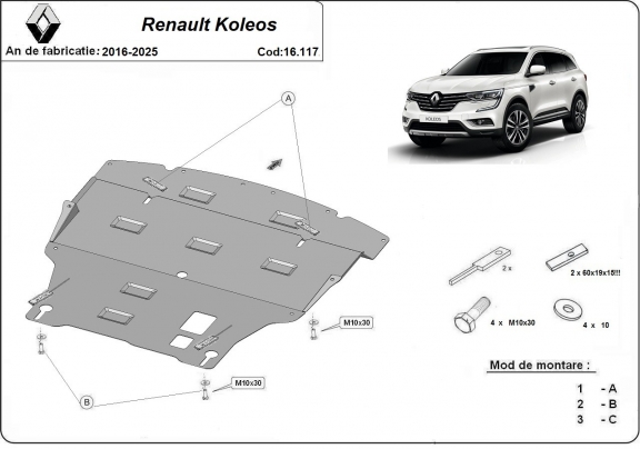 Steel sump guard for Renault Koleos